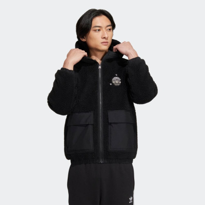

Zip Sherpa Jacket With Patch Pockets Black, Чёрный