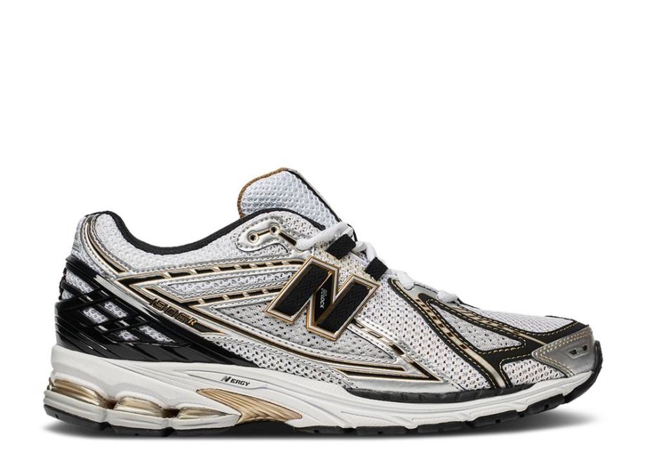 New balance white sales with gold