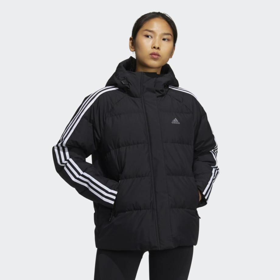 Adidas Down Jacket 3 Stripes Puffy Black Women H23063 Meet Market