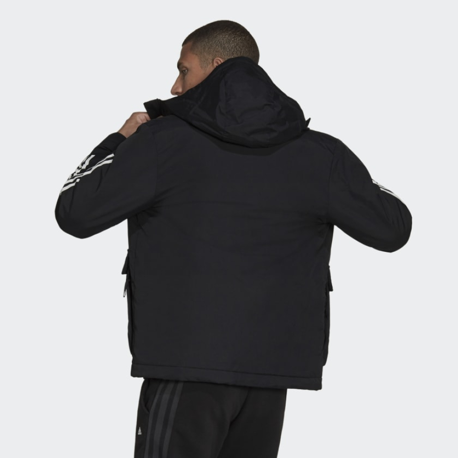 Adidas 3 stripe jacket shop with hood