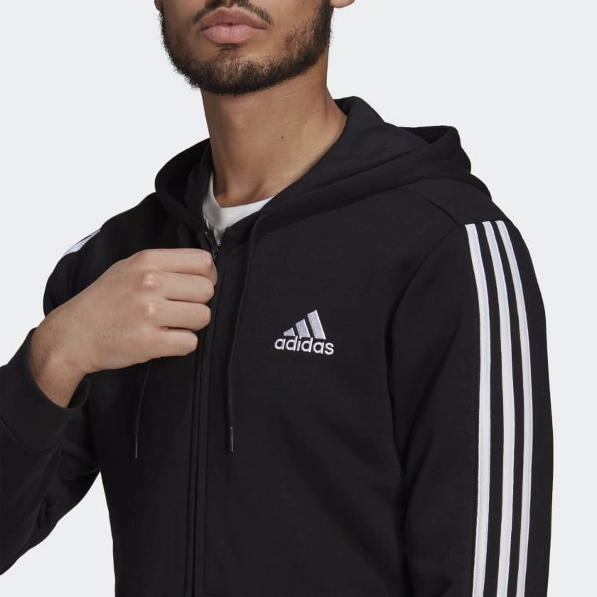 Adidas Essential Fleece Cut 3 Stripes Track Jacket Black GK9585 Meet Market