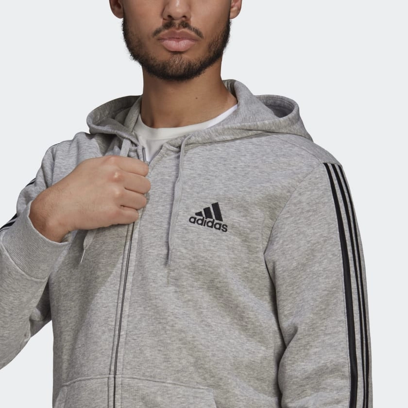 Adidas Essential Fleece Cut 3 Stripes Track Jacket Grey GK9586 Meet Market