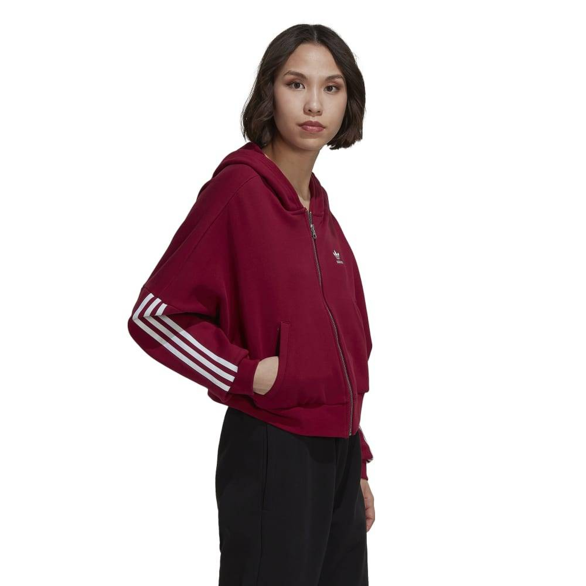 Adidas Zip Oversize 3 Stripes Hoodie Red HM2133 Meet Market