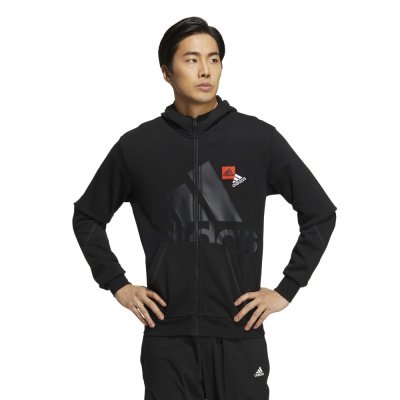 Zip Big Logo Chest Hoodie Black