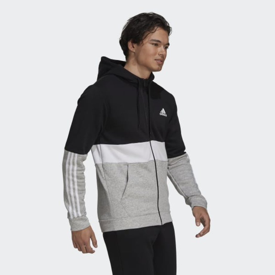 Adidas Essential Full Zip 3 Stripes Hooded Jacket Black White Grey GV5244 Meet Market