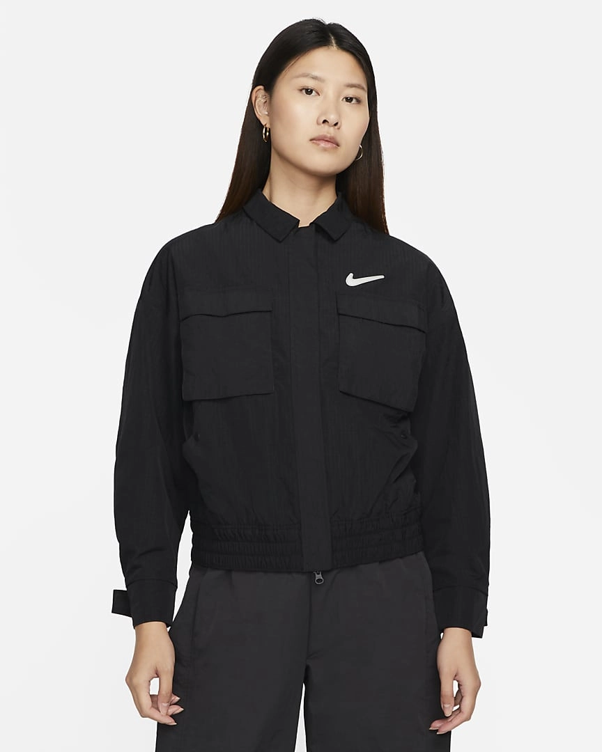 Zip Patch Pocket Tracksuit Jacket Black