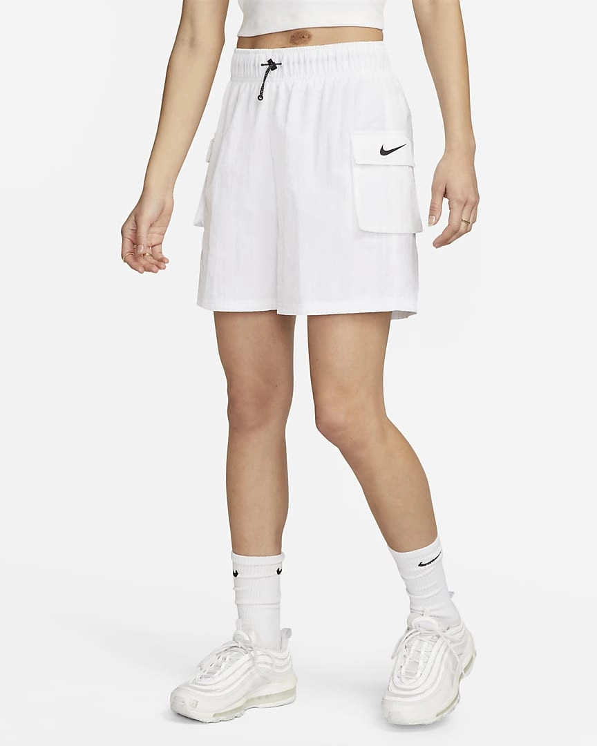 Essentials Woven High-Waisted Shorts White