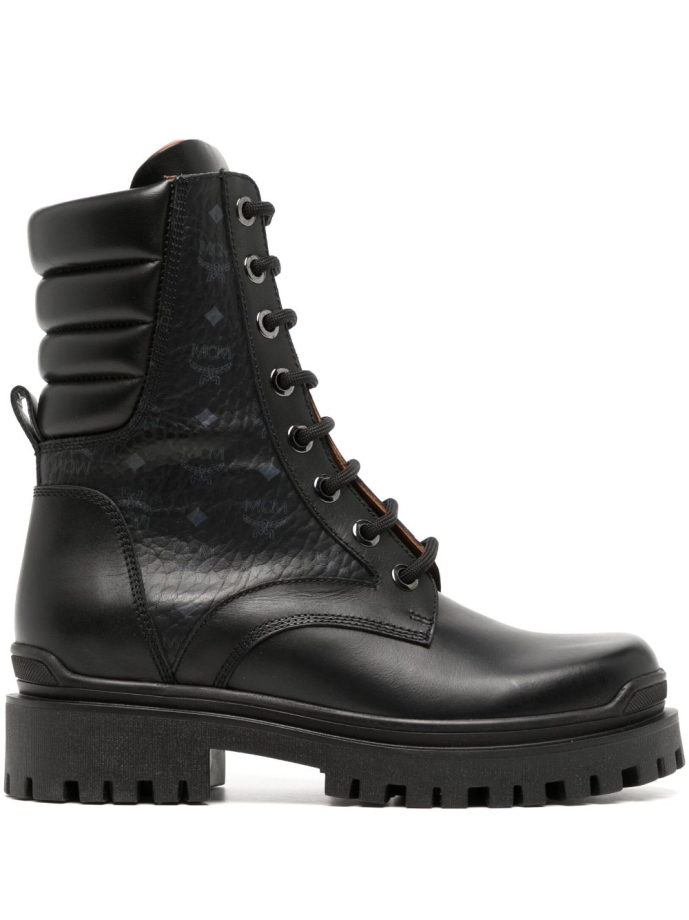 MCM Visetos print leather lace up boots MESDAMM08 Meet Market