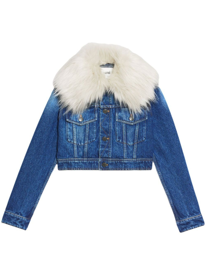 AMI Paris Furry collar denim jacket FJK208601 Meet Market