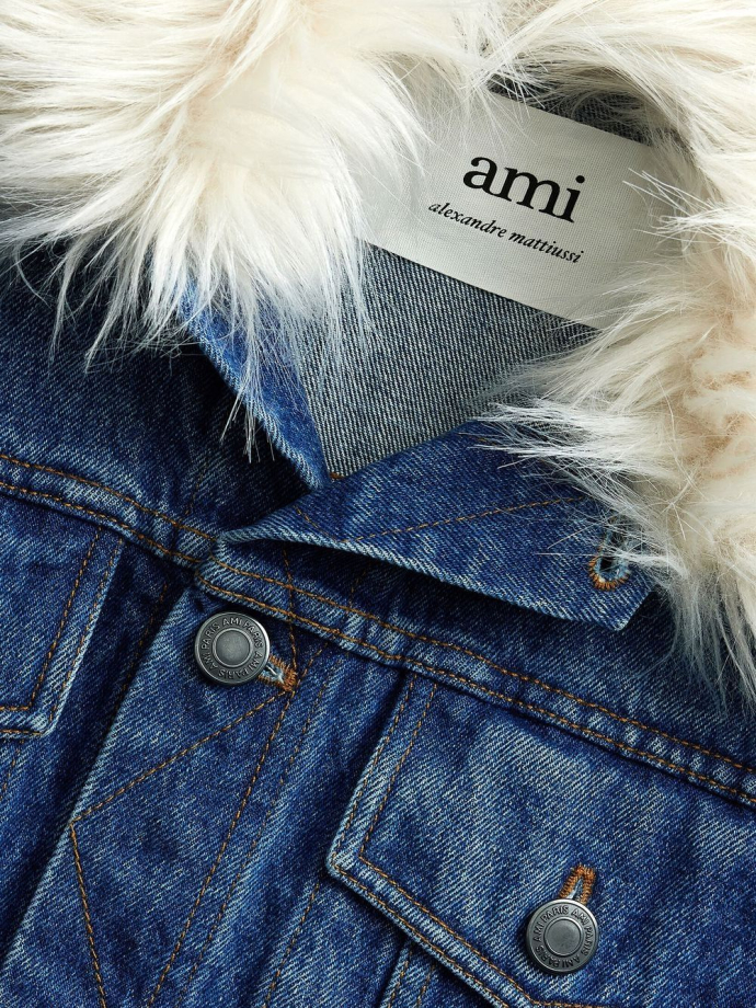 AMI Paris Furry collar denim jacket FJK208601 Meet Market