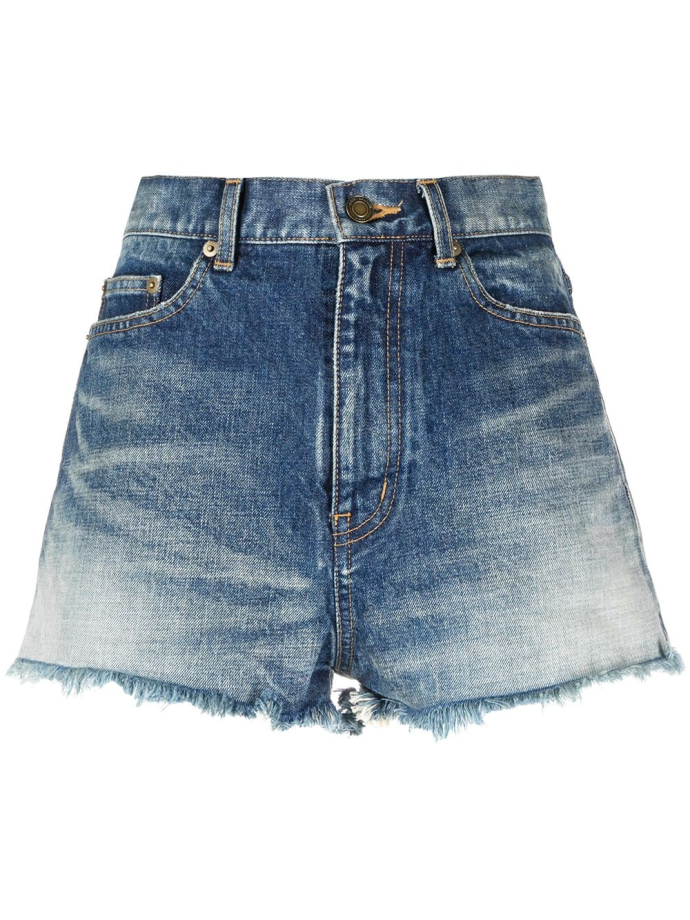 Saint Laurent Mid rise raw hem denim shorts 644090Y958G Meet Market