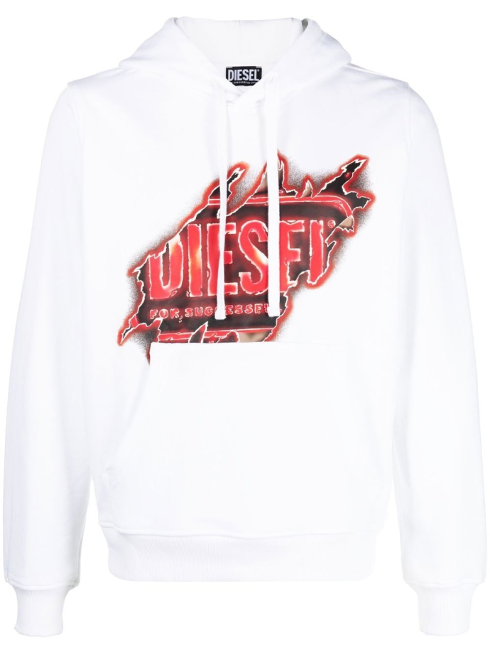 Diesel Ripped logo print hoodie A098290BAWT Meet Market