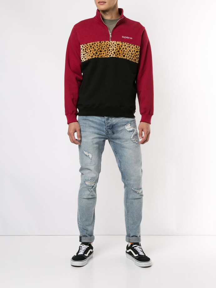 Leopard panel half zip sweatshirt on sale