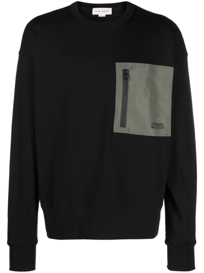 Alexander McQueen Contrasting pocket crew neck sweatshirt 754561QVX43 Meet Market