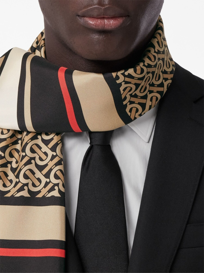 Burberry monogram icon stripe sale and check print silk scarf