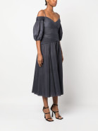 off-shoulder pleated midi dress фото