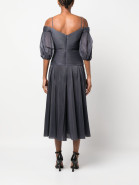 off-shoulder pleated midi dress фото